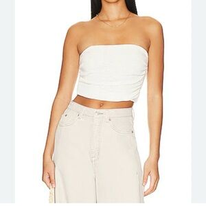 Free People White Strapless Crop Top